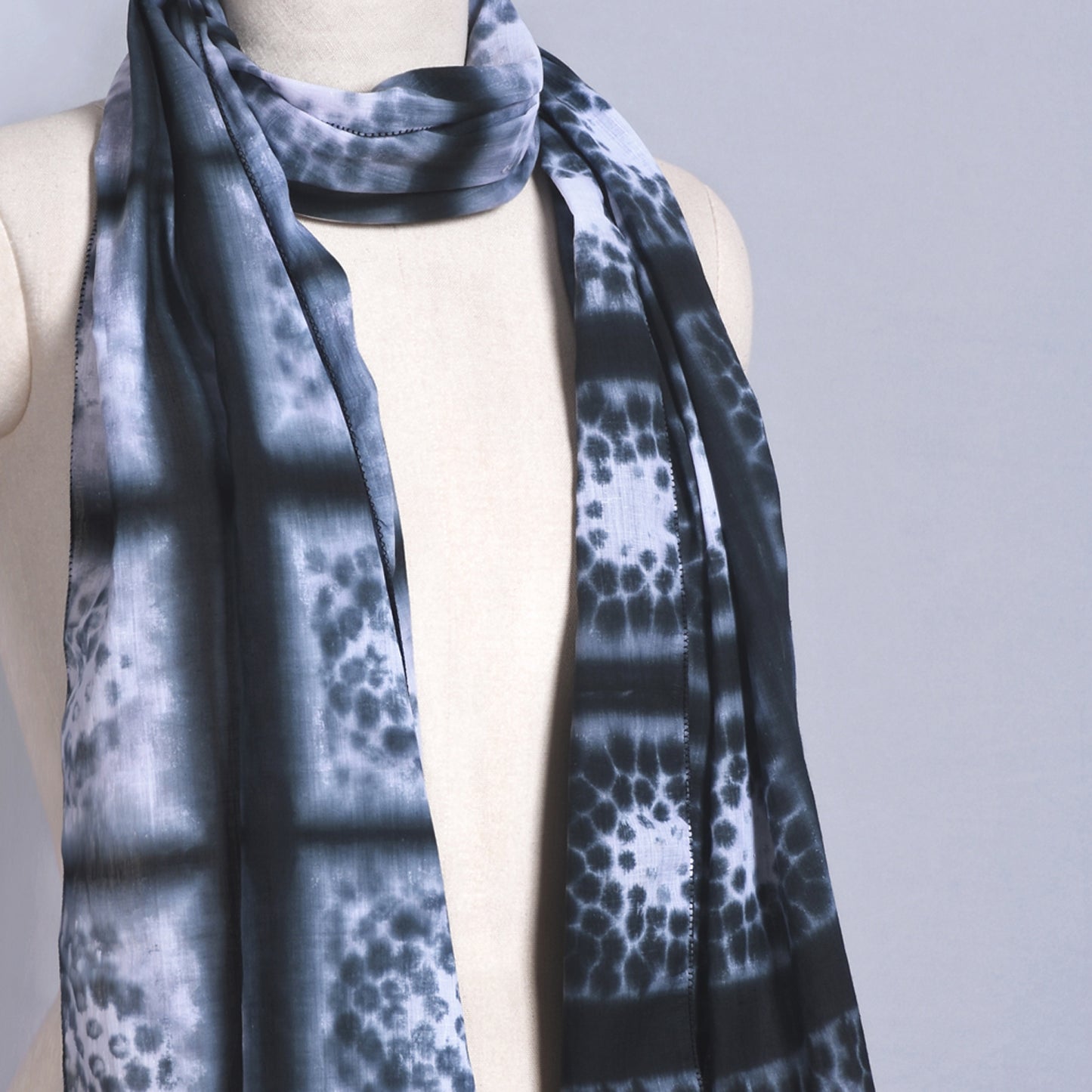 Clamp Tie Dye Graphite Grid Cotton Scarf
