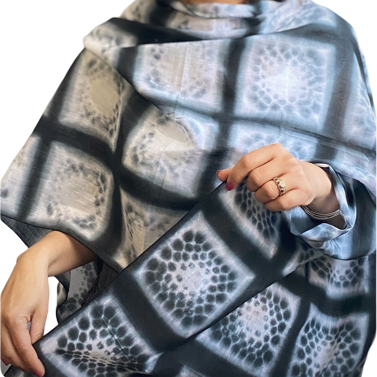 Clamp Tie Dye Graphite Grid Cotton Scarf