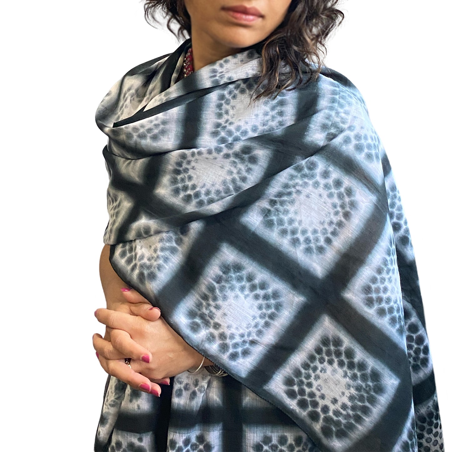 Clamp Tie Dye Graphite Grid Cotton Scarf