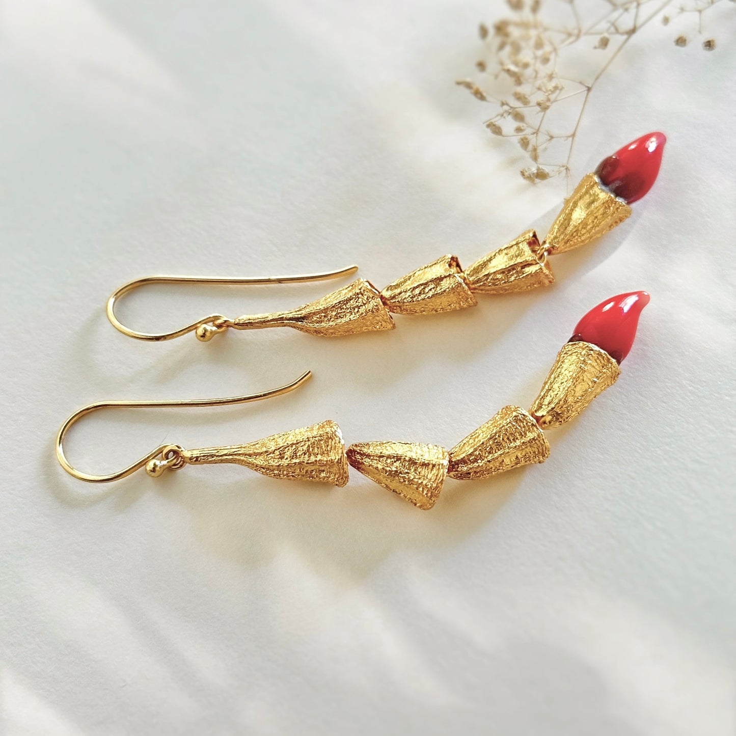 Gold Plated MIRCHI CHILI Pod Chain Earrings