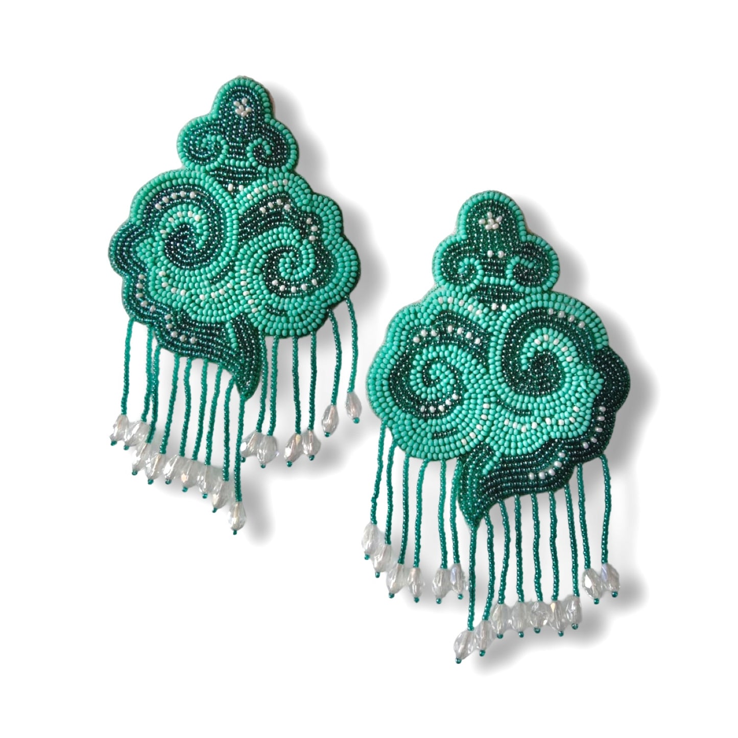 Aqua CLOUD Hand Embroidered Bead Earrings