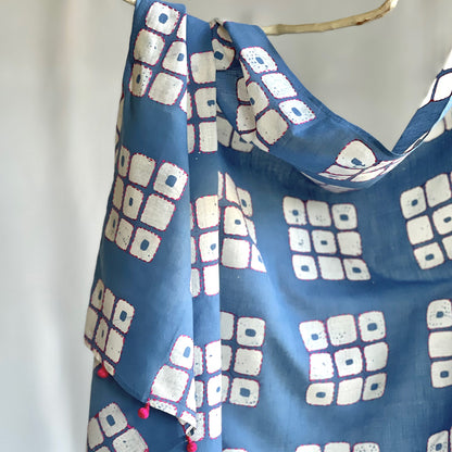 Batik Kantha Indigo Frame of Mind Handspun Handwoven Scarf