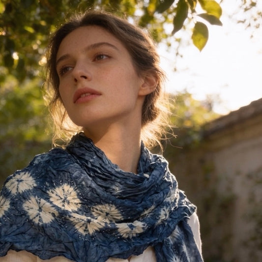 CASPIAN Tie Dye Natural Indigo Handwoven Scarf
