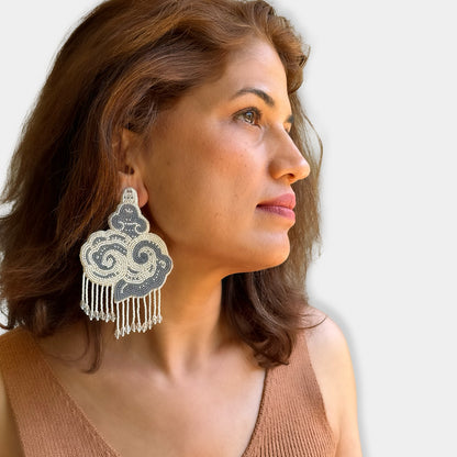CLOUD Hand Embroidered Bead Earrings