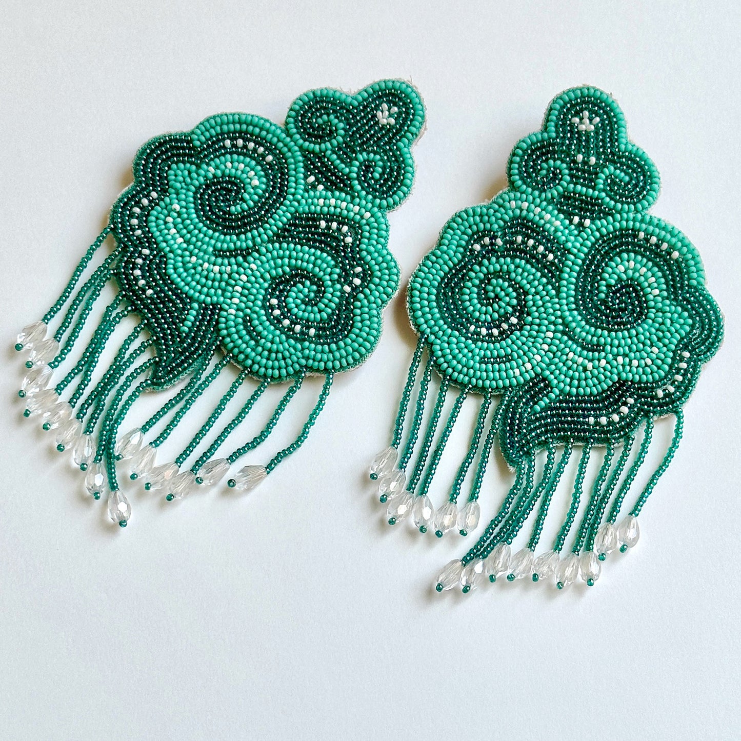 Aqua CLOUD Hand Embroidered Bead Earrings