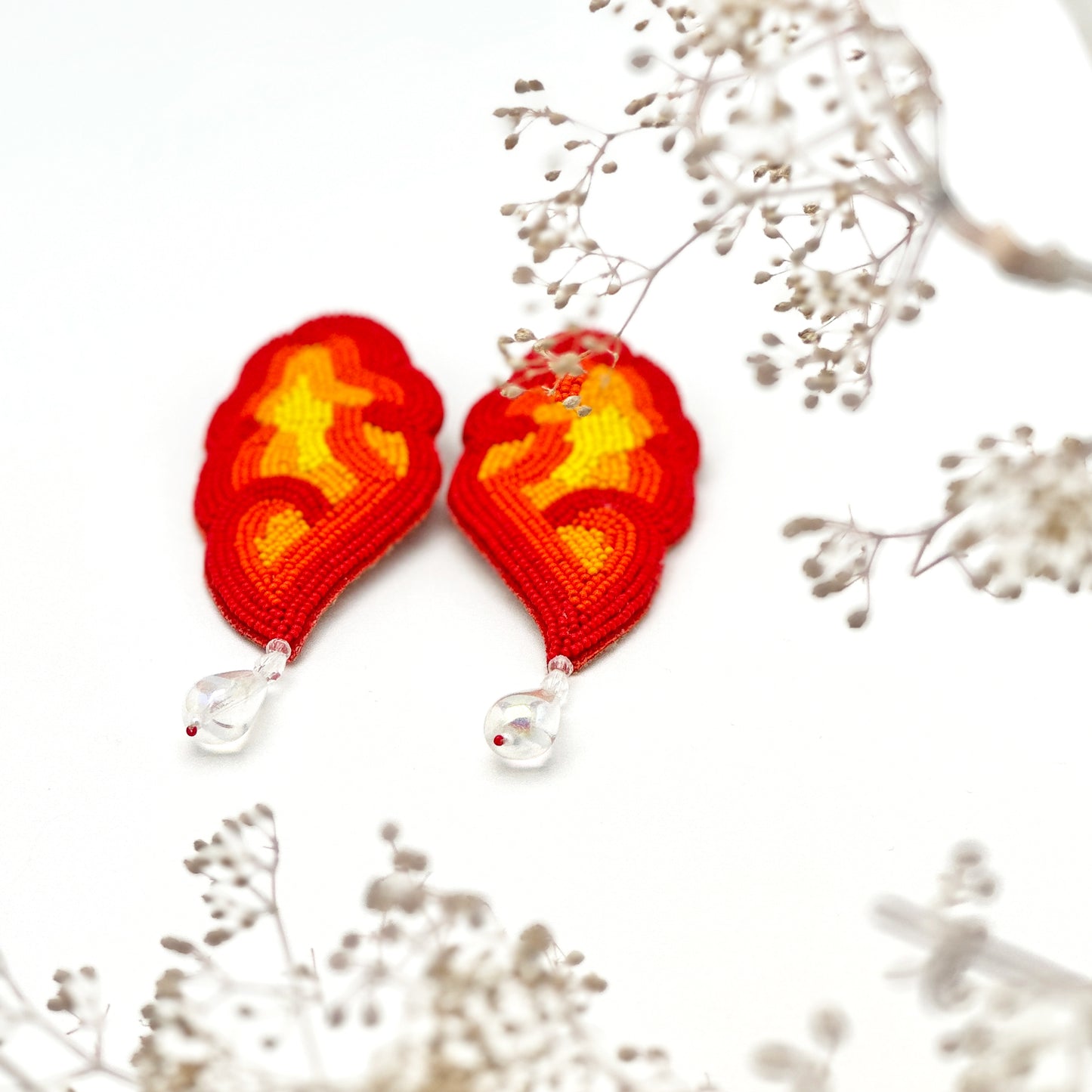 FLAME Flower Hand Embroidered Earrings