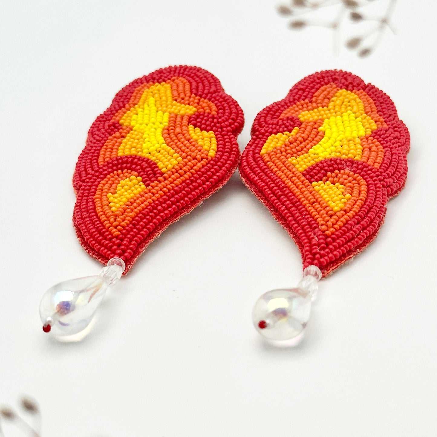 FLAME Flower Hand Embroidered Earrings