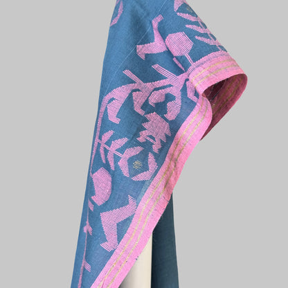 IRIA Jamdani Indigo Cotton Sari