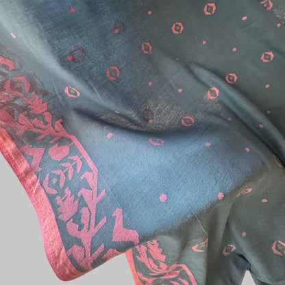 IRIA Jamdani Indigo Cotton Sari