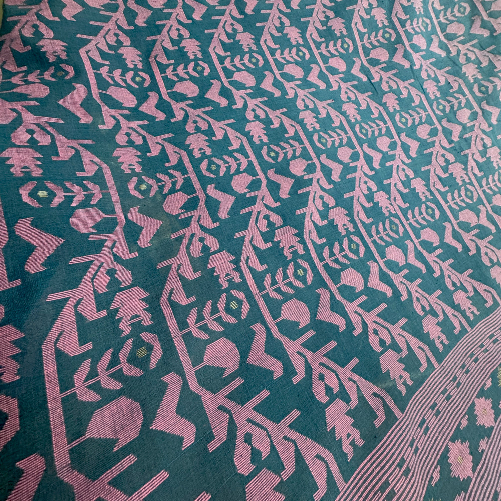 IRIA Jamdani Indigo Cotton Sari