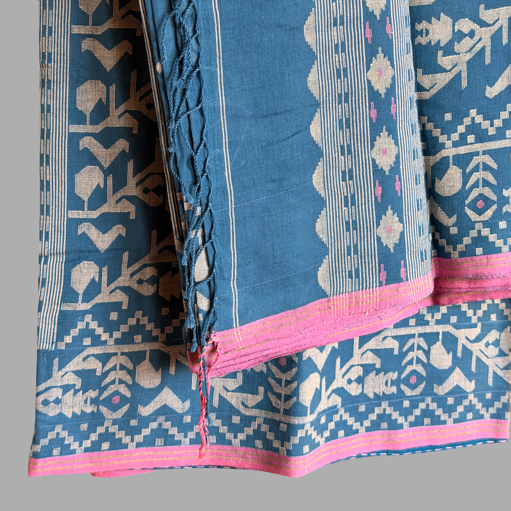 IRIA Jamdani Indigo Cotton Sari