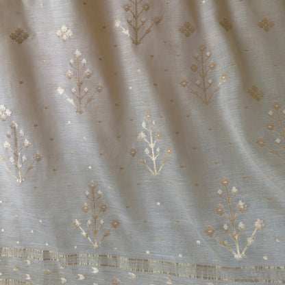 Jamdani Moonlit Meadows Handwoven 250 Count Cotton and Real Zari Sari