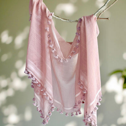 Cotton Silk Madder Pink WOVEN MIST Natural Dye Handwoven Scarf
