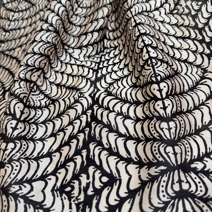 LEAF MINUTIAE Cotton Silk Black and White Scarf