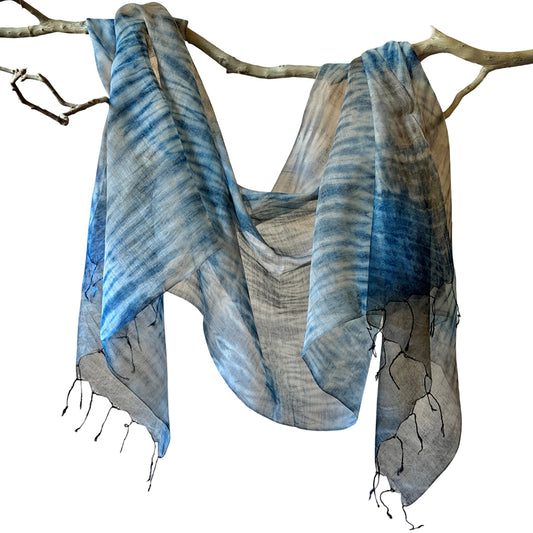 NEEL Silk Cotton Natural Indigo Shibori Stole