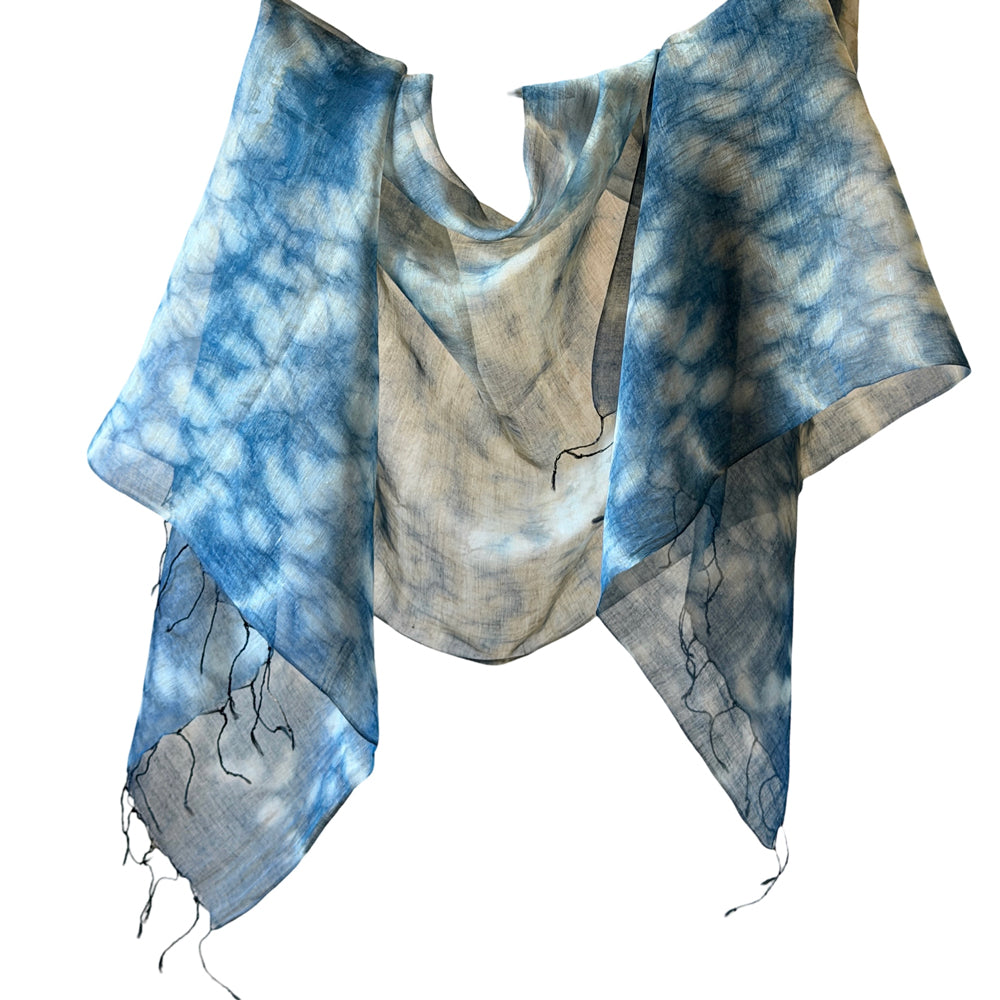 NEEL Silk Cotton Natural Indigo Shibori Stole
