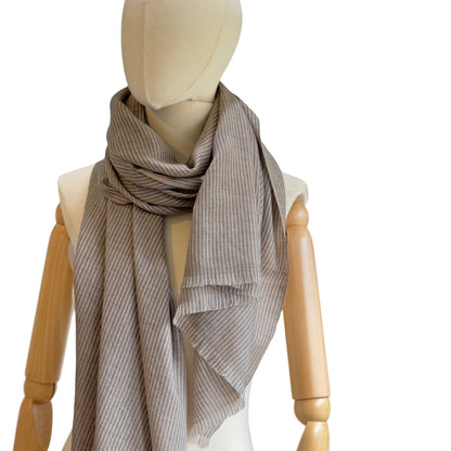 Pashmina Wool Natural Taupe and Brown Striped Wrap