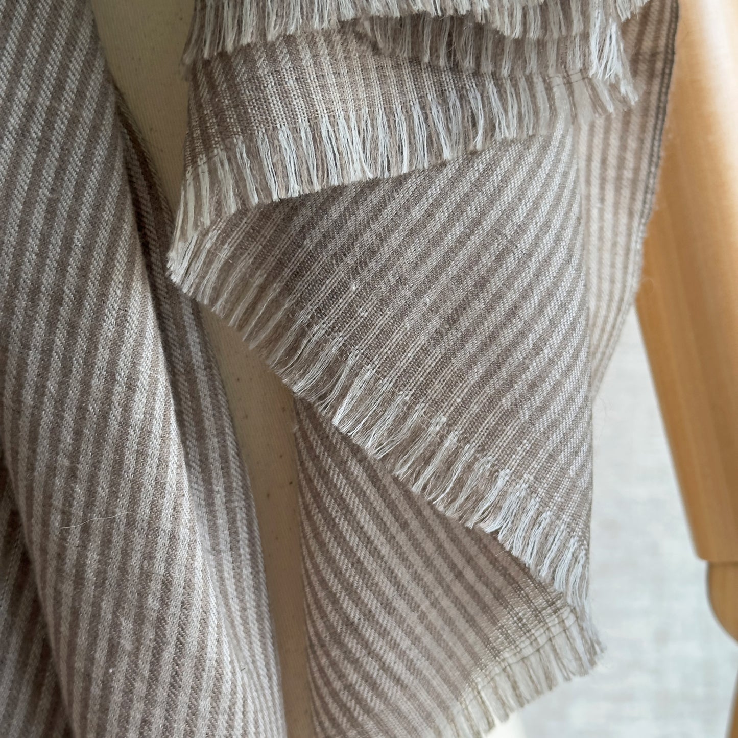 Pashmina Wool Natural Taupe and Brown Striped Wrap