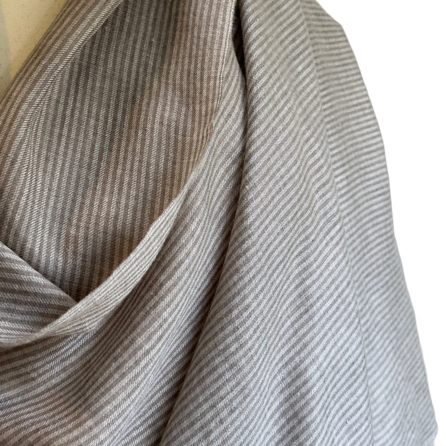 Pashmina Wool Natural Taupe and Brown Striped Wrap