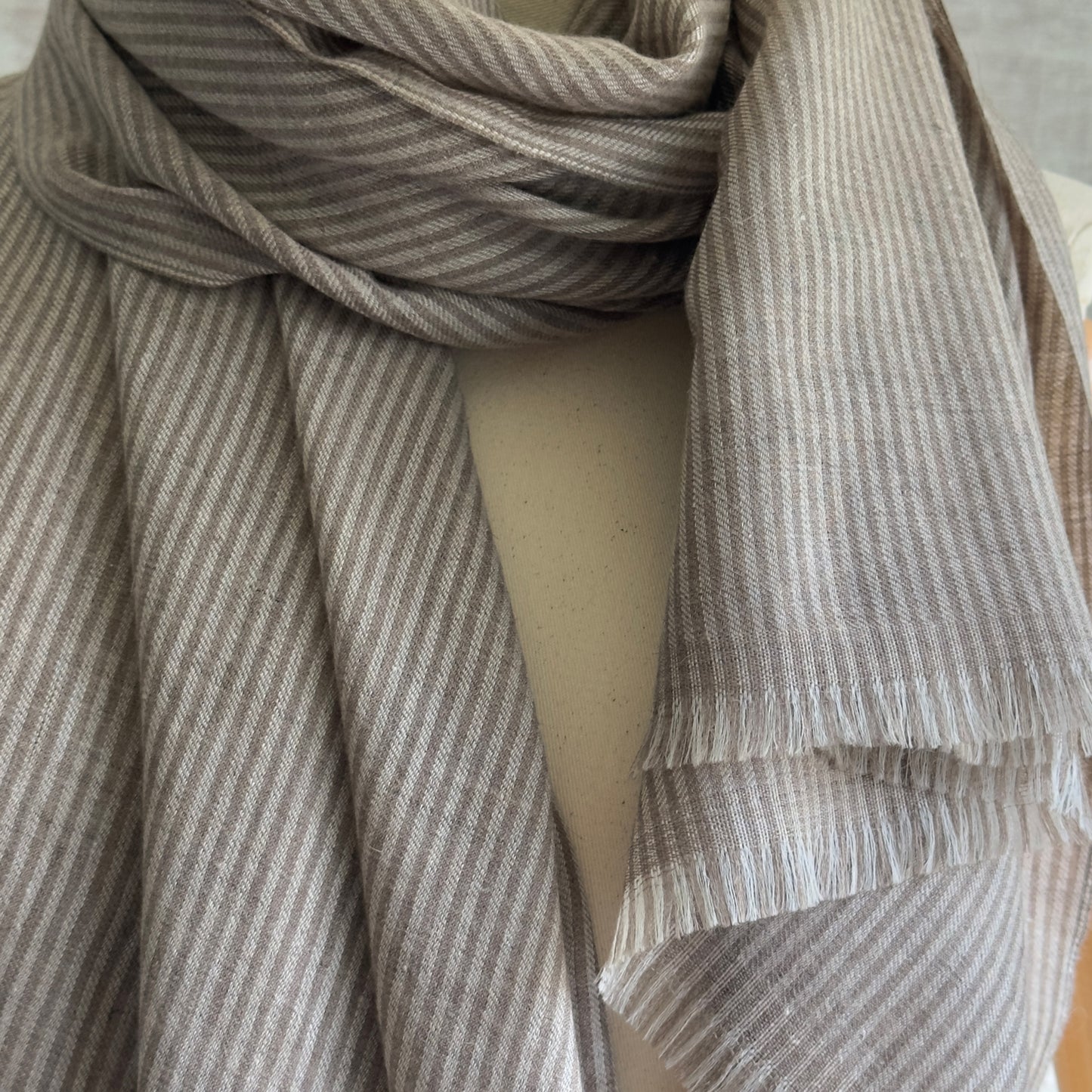 Pashmina Wool Natural Taupe and Brown Striped Wrap