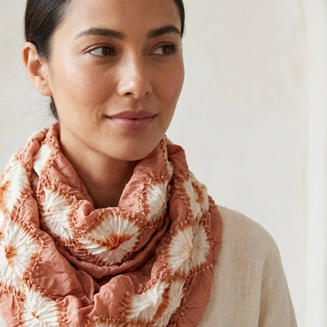 ROWAN Tie Dye Natural Handwoven Scarf