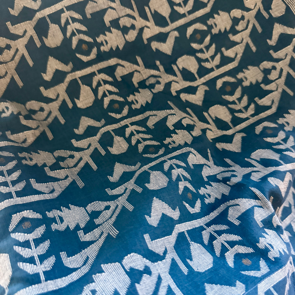 IRIA II Jamdani Blue Cotton Sari