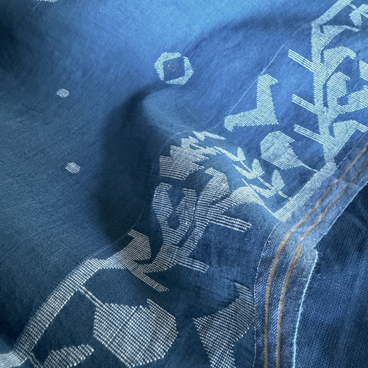 IRIA II Jamdani Blue Cotton Sari