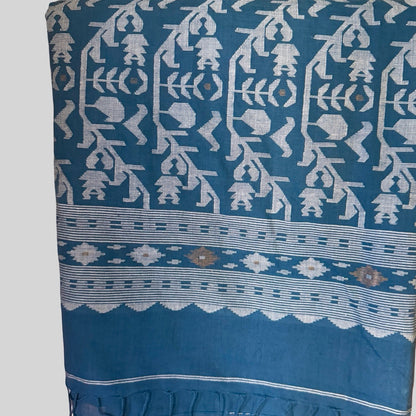 IRIA II Jamdani Blue Cotton Sari
