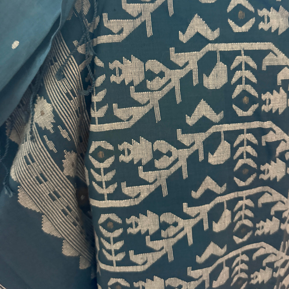 IRIA II Jamdani Blue Cotton Sari
