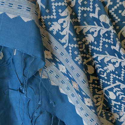 IRIA III Jamdani Blue Cotton Sari