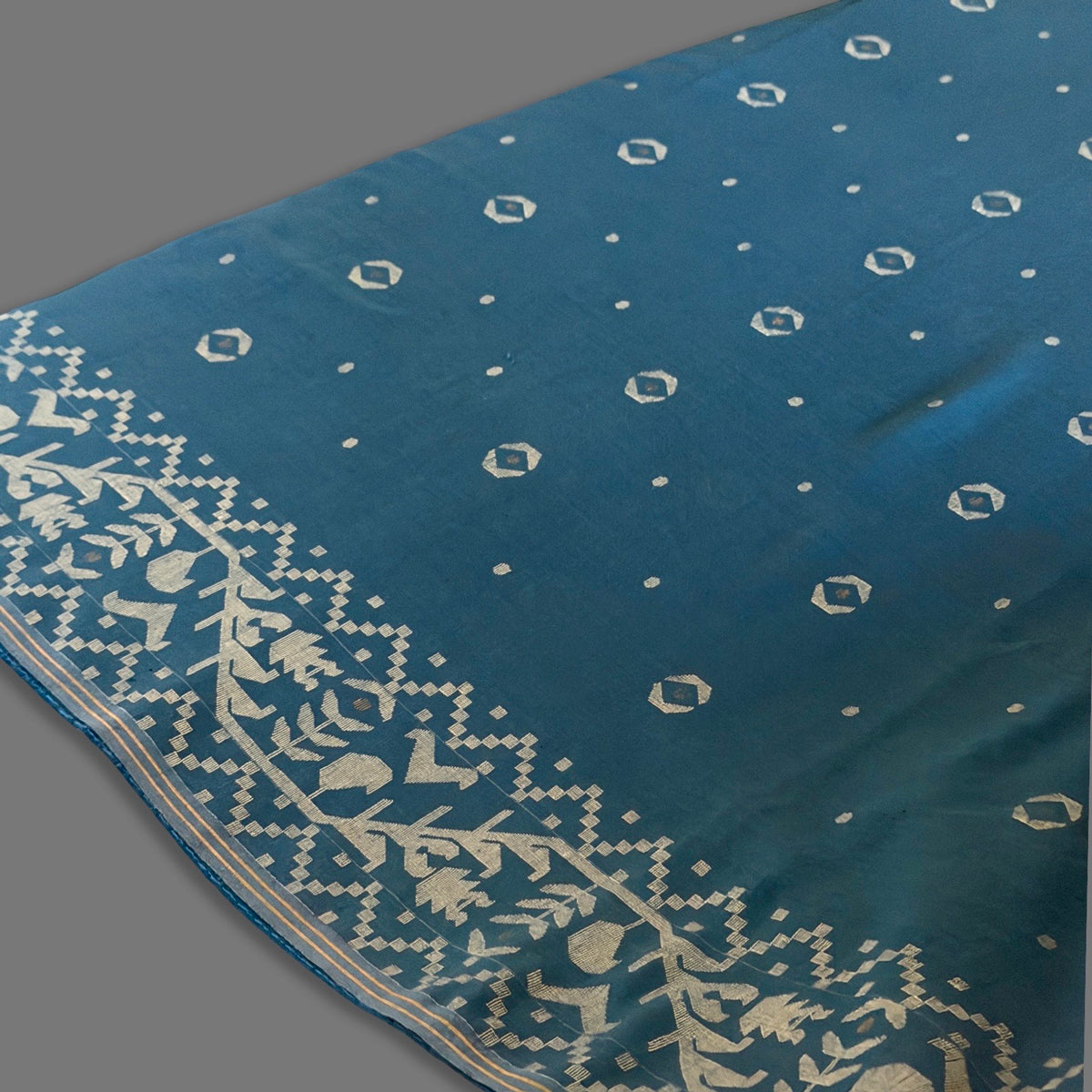 IRIA III Jamdani Blue Cotton Sari