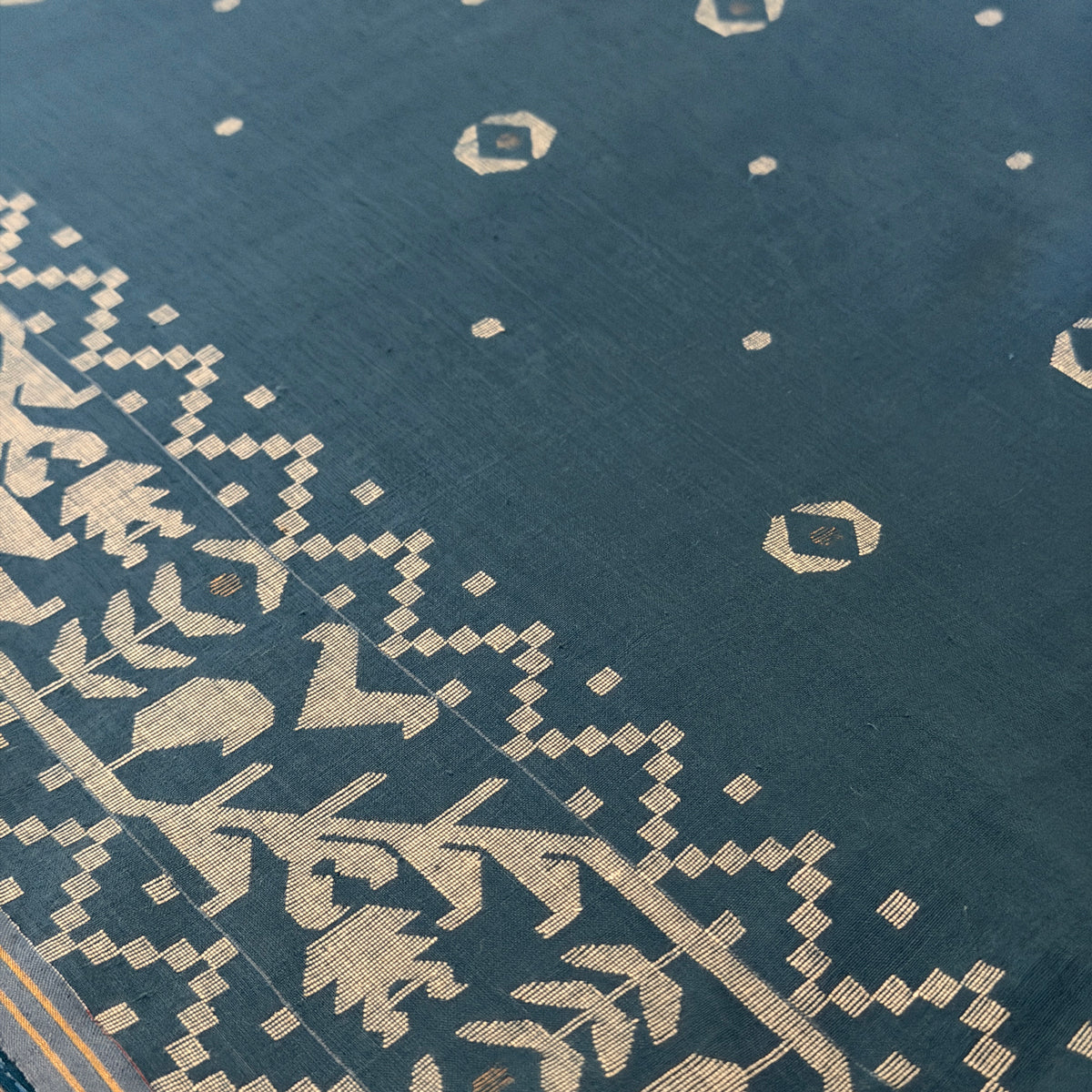 IRIA III Jamdani Blue Cotton Sari
