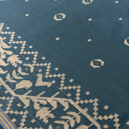 IRIA III Jamdani Blue Cotton Sari