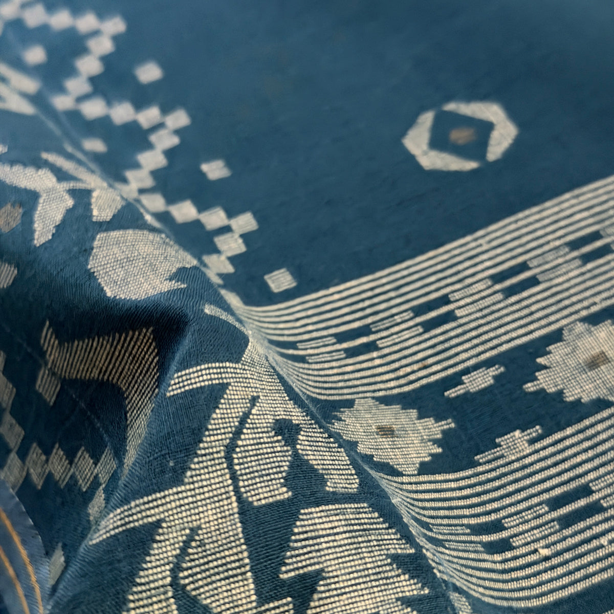 IRIA III Jamdani Blue Cotton Sari