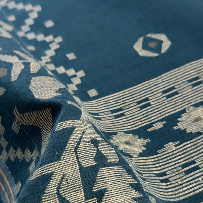 IRIA III Jamdani Blue Cotton Sari