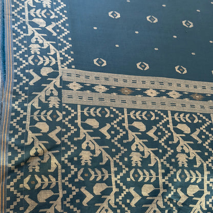 IRIA III Jamdani Blue Cotton Sari