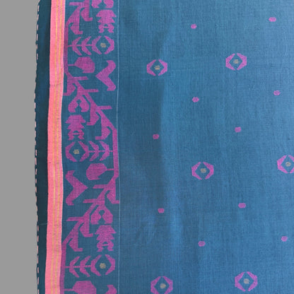 IRIA II Jamdani Blue Cotton Sari