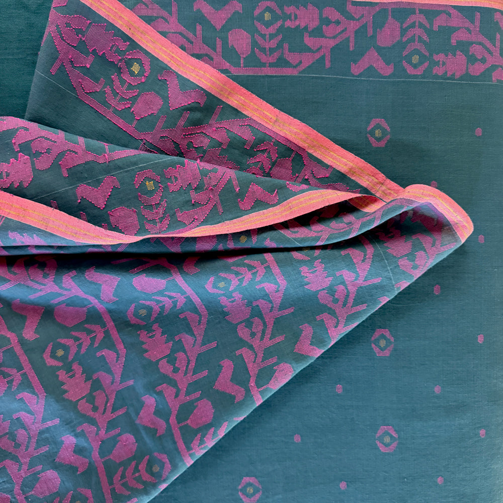 IRIA II Jamdani Blue Cotton Sari