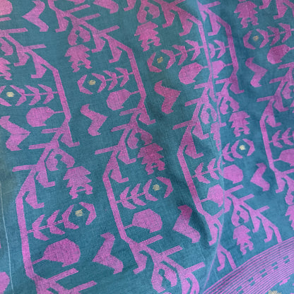 IRIA II Jamdani Blue Cotton Sari