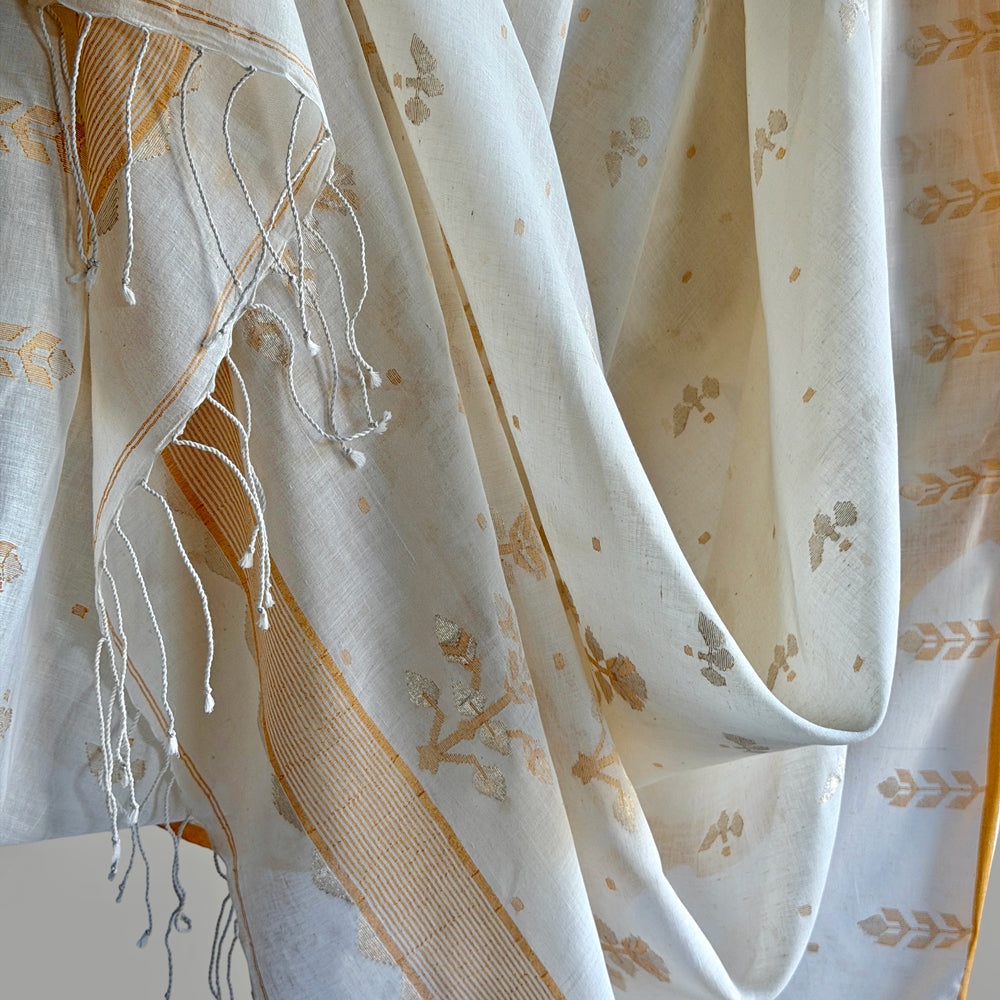 ISHA Jamdani Handwoven Cotton Real Zari Sari & Blouse