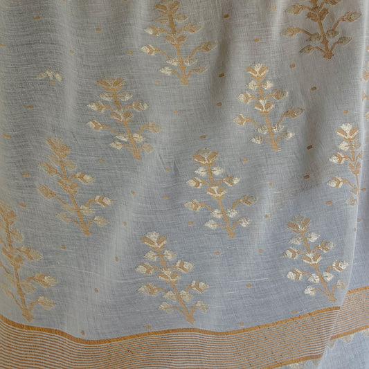 ISHA Jamdani Handwoven Cotton Real Zari Sari & Blouse