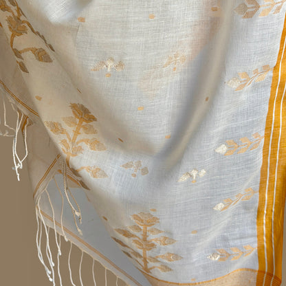 ISHA Jamdani Handwoven Cotton Real Zari Sari & Blouse