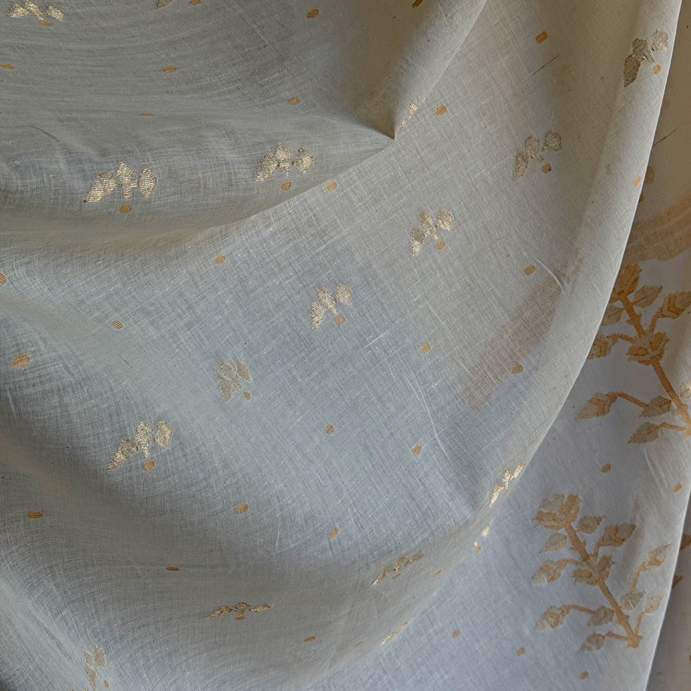 ISHA Jamdani Handwoven Cotton Real Zari Sari & Blouse