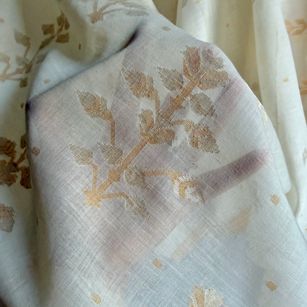 ISHA Jamdani Handwoven Cotton Real Zari Sari & Blouse