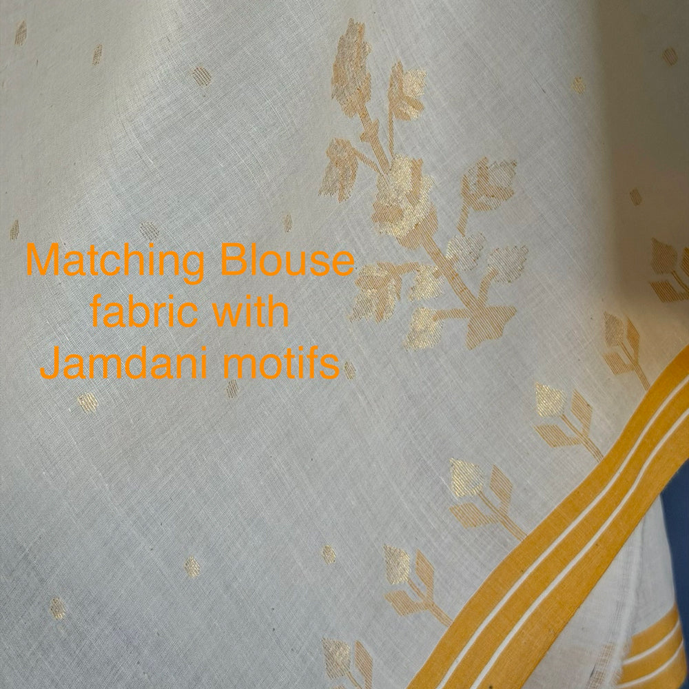 ISHA Jamdani Handwoven Cotton Real Zari Sari & Blouse