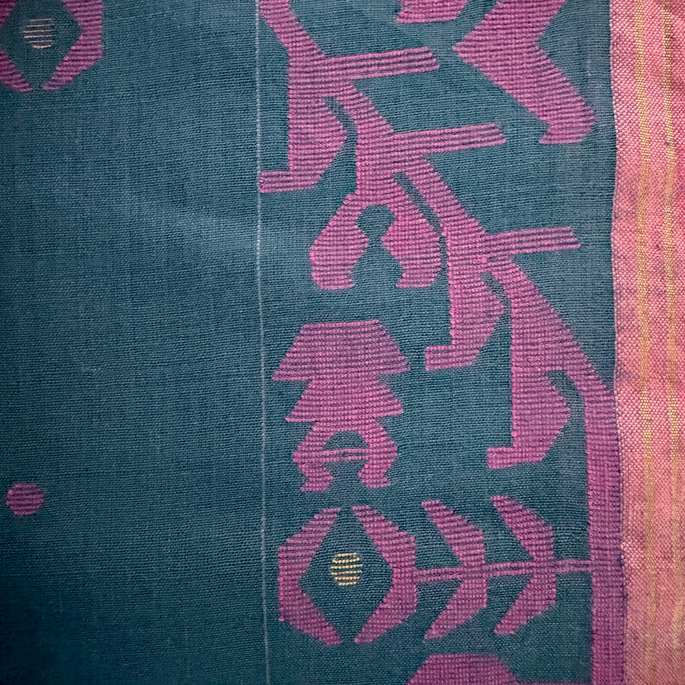IRIA II Jamdani Blue Cotton Sari