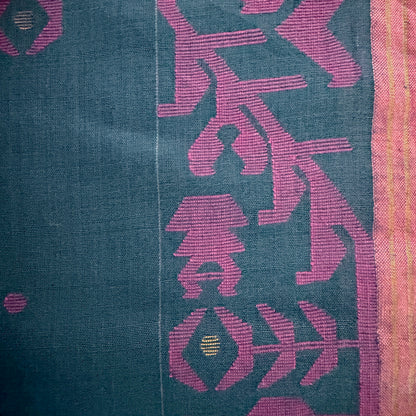 IRIA II Jamdani Blue Cotton Sari