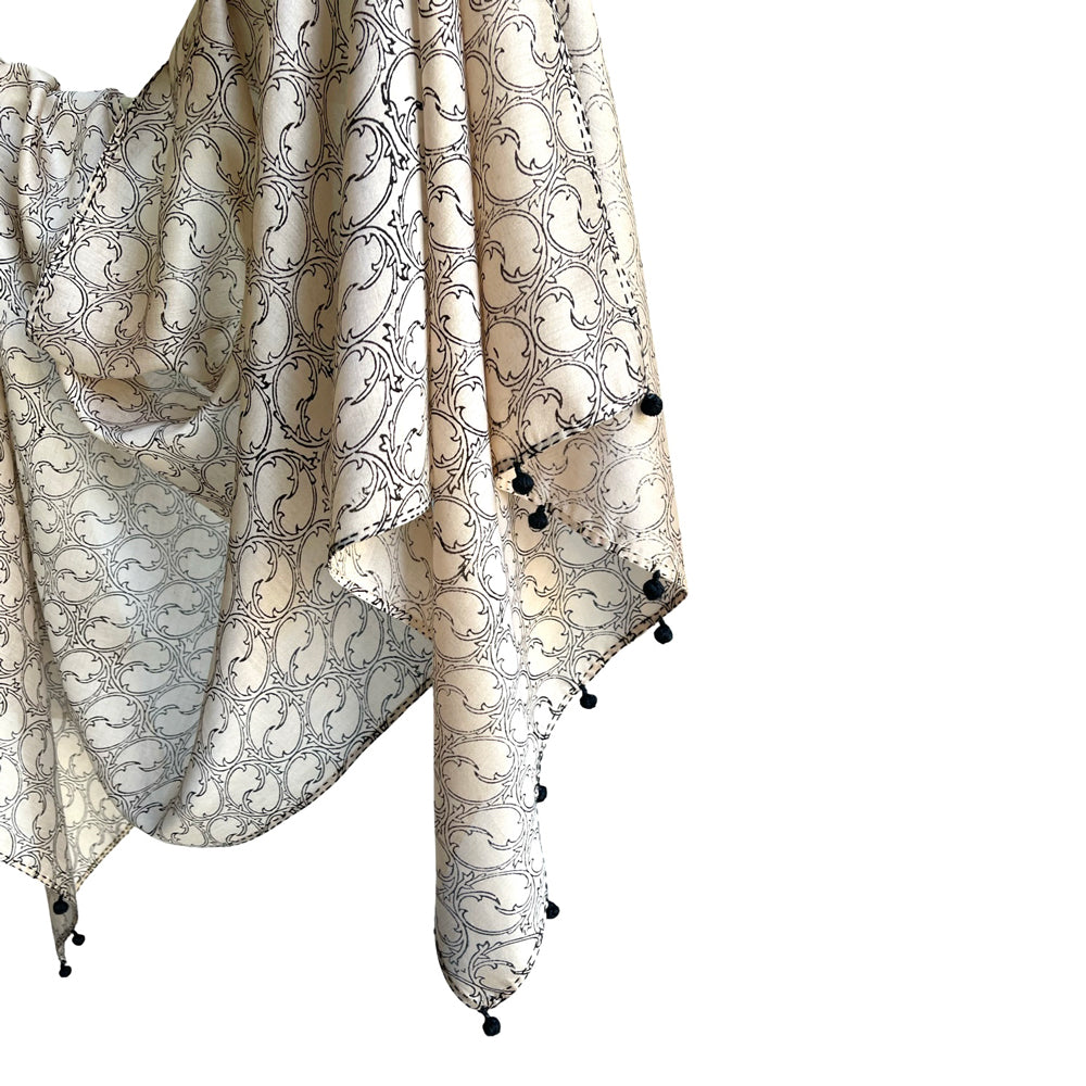 TENDRILS Cotton Silk Black and White Scarf