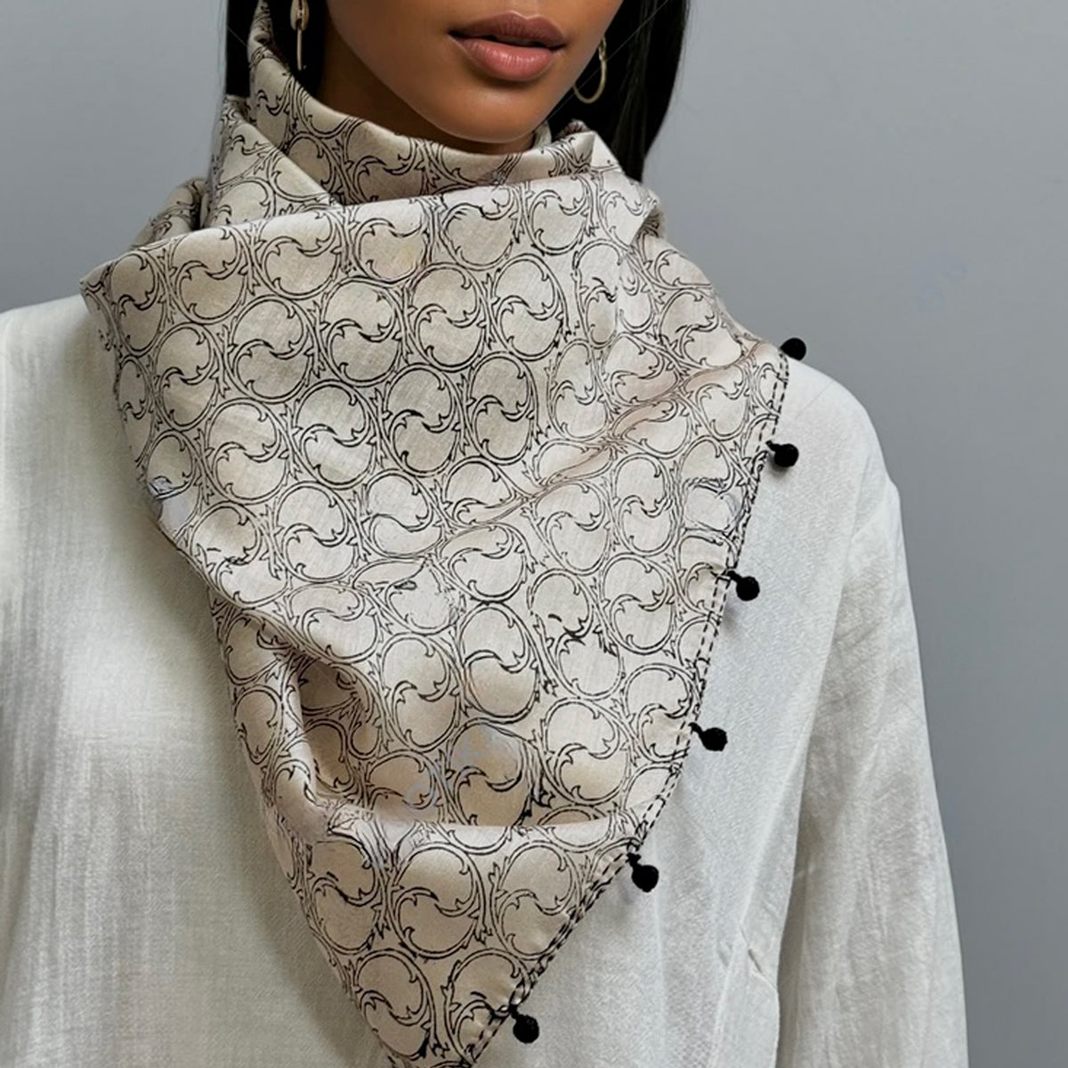 TENDRILS Cotton Silk Black and White Scarf