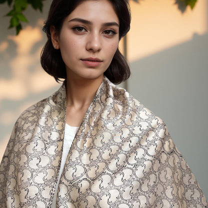 TENDRILS Cotton Silk Black and White Scarf